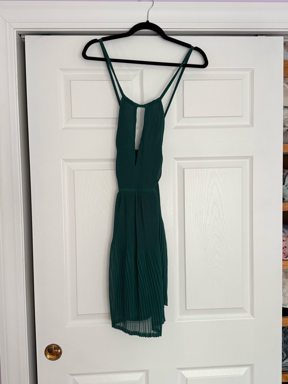 H&M Dark Green Pleated Spaghetti Strap Mini Dress